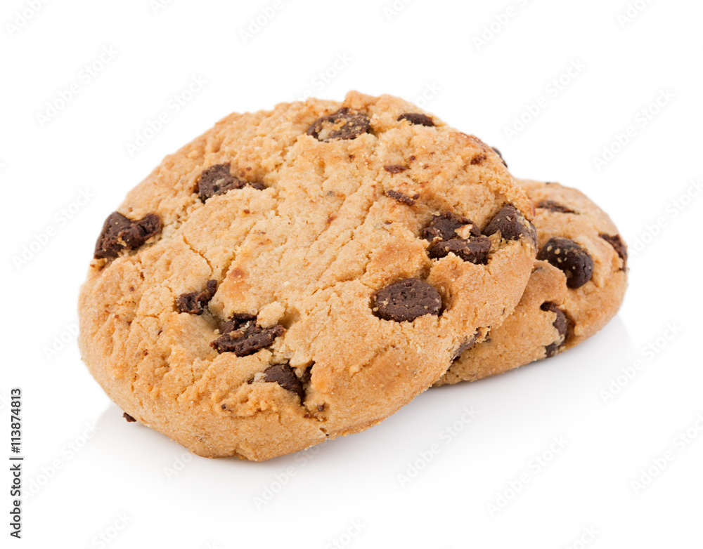 Chocolate chip cookie on white background Chocolate chip cookie on white background