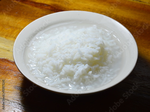 hot boiled rice with smoke on bowl