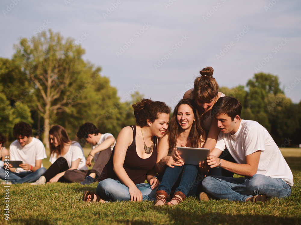 large group of friends tohether in a park having fun large group of friends tohether in a park having fun
