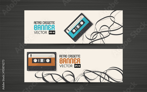 Banner design, Retro Cassette Vector Flat illustration.

