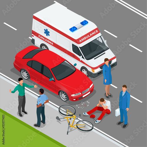 Car accident. Car crash. Flat 3d vector isometric illustration. Accident road situation danger car crash and accident road collision safety emergency transport. Accident dangerous speed.