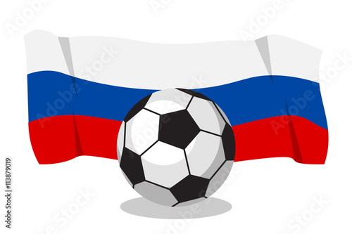 Football or soccer ball with Russian flag on white background. World cup. Cartoon ball. Concept of championship  league  team sport. Game for kids and adults. Cheering and sport fans concept.