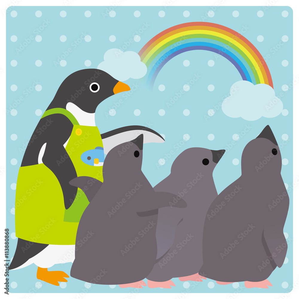 Naklejka premium アデリーペンギン 保育園 虹