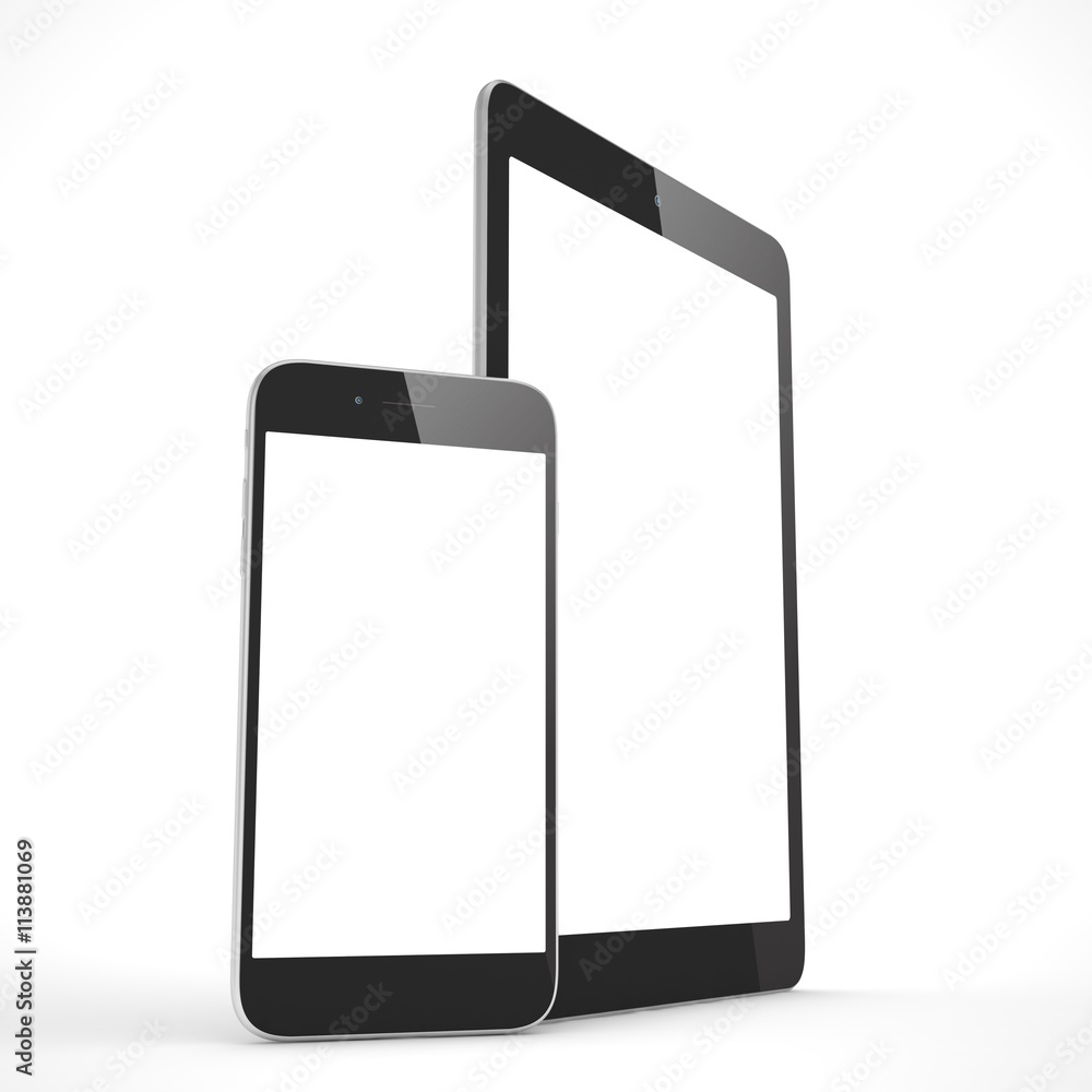 Tablet and smartphone on a white. 3d rendering. Tablet and smartphone on a white. 3d rendering.