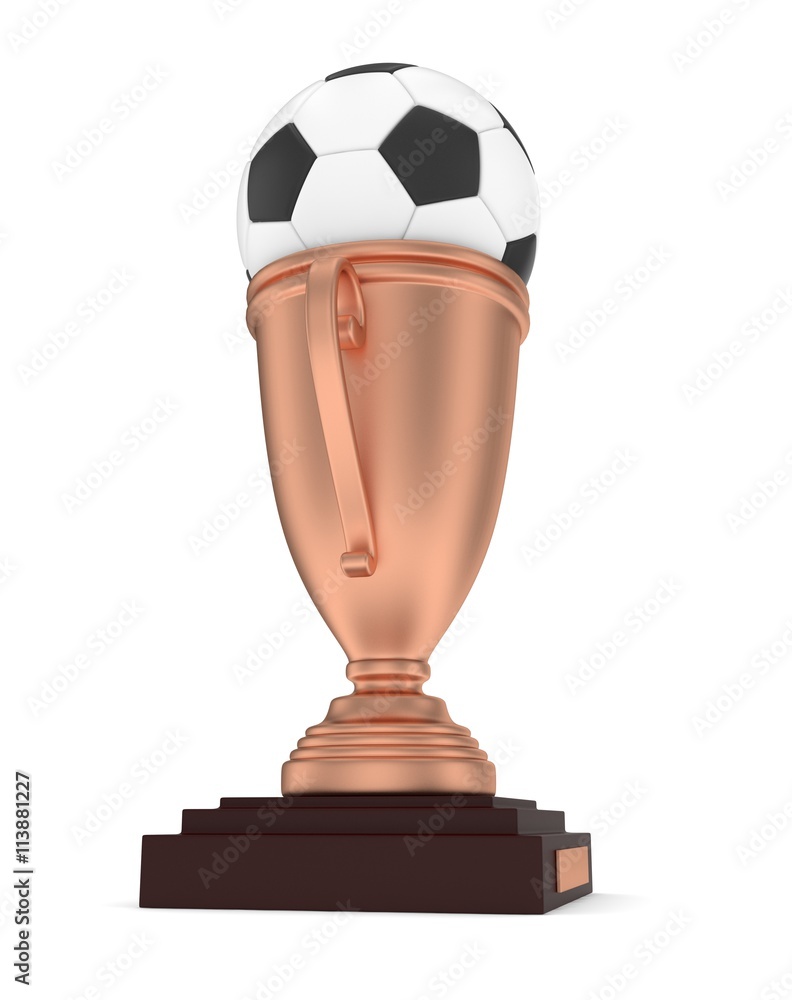 Bronze cup and ball on white background. 3D rendering. Bronze cup and ball on white background. 3D rendering.