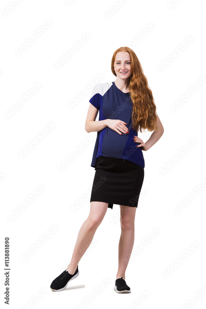 Fototapeta premium Young pregnant woman isolated on white