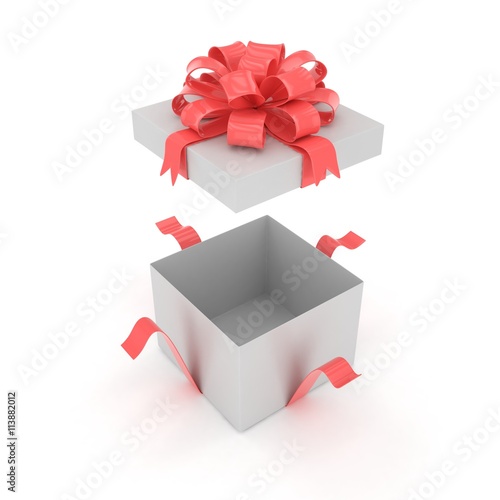 open gift box with bows isolated on white. 3d rendering.