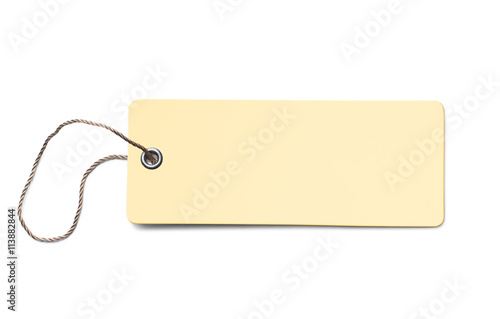 Yellow blank cardboard price tag or label isolated