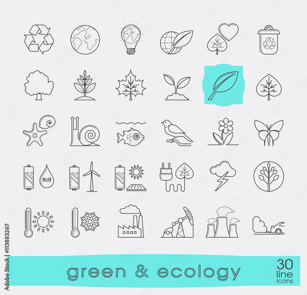 Set of line ecology icons. Bio alternative for pollution, prevention of global warming. Green power, nature, preservation, care, social consciousness. Set of line ecology icons. Bio alternative for pollution, prevention of global warming. Green power, nature, preservation, care, social consciousness.