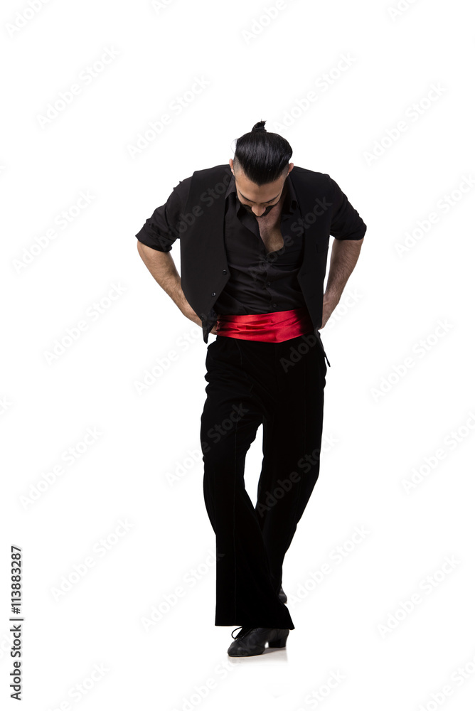 Man dancer dancing spanish dances isolated on white