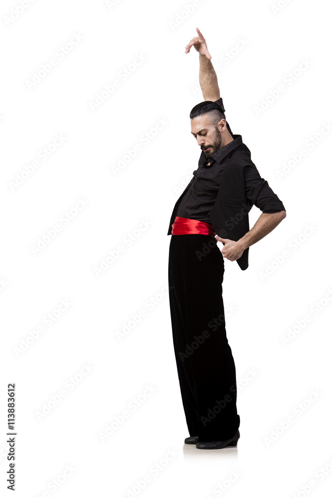 Man dancer dancing spanish dances isolated on white Man dancer dancing spanish dances isolated on white