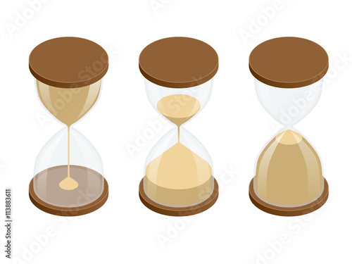 Collection of hourglasses on white background. Sand clock flat 3d vector isometric illustration.