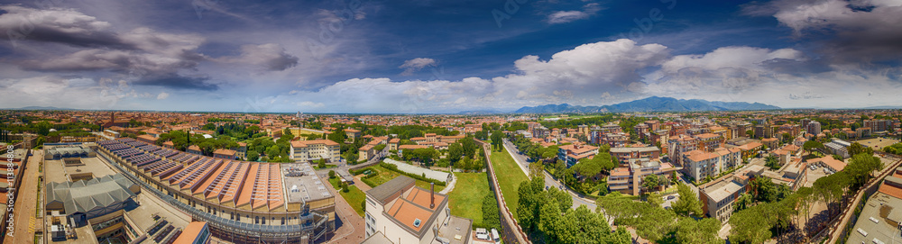 Aerial view of Pisa, North-Western district from helicopter at d