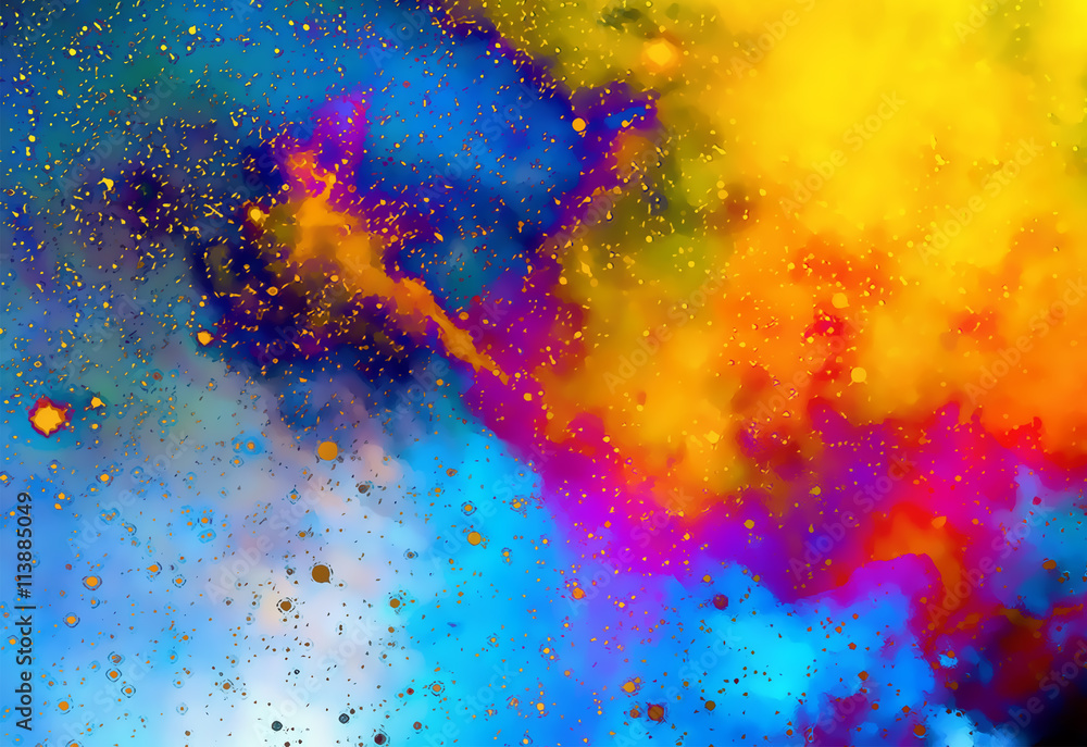 Fototapeta Mgławica, kosmiczna przestrzeń i gwiazdy, kolor tła. efekt fraktalny. Efekt malowania. Elementy tego obrazu dostarczone przez NASA.