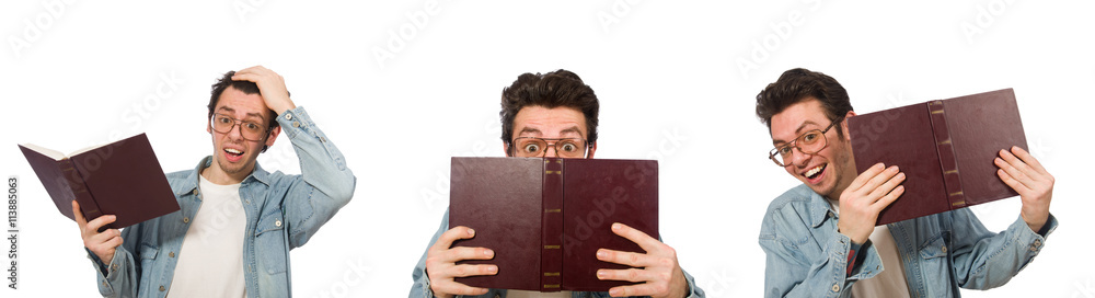Collage of student with books on white Collage of student with books on white