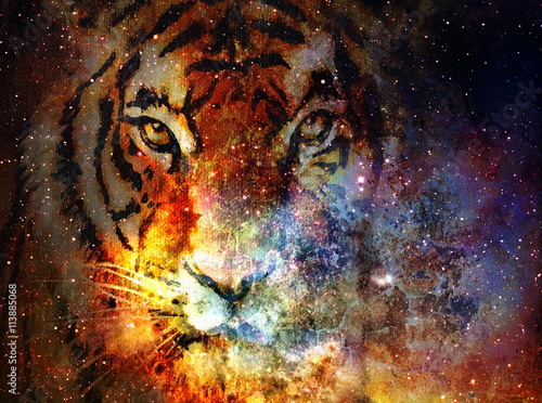 original art, mixed media painting of celestial tiger © jozefklopacka