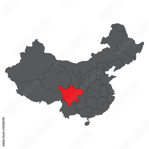 Vászonkép Sichuan red map on gray China map vector