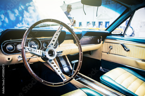 Inside view of classic american car. © daviles