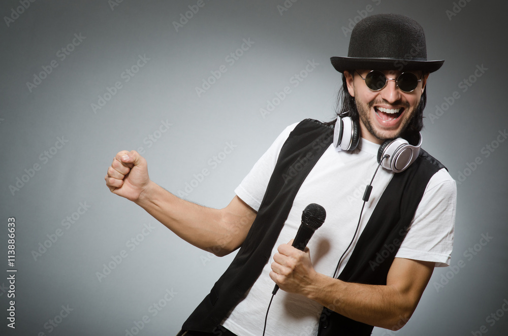 Funny man in karaoke club Funny man in karaoke club