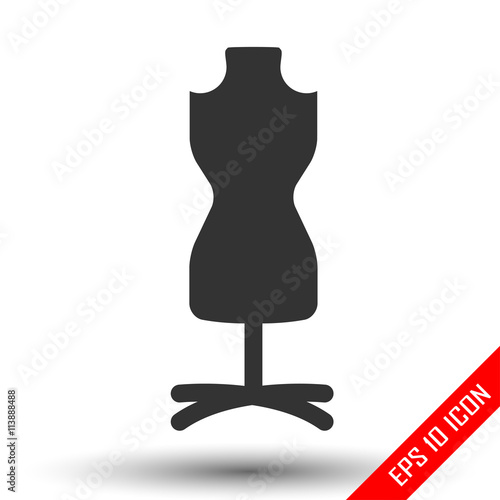 Fashion stand, female torso mannequin icon. Tailor mannequin. Dummy mannequin. Simple flat logo of mannequin isolated on white background. Vector illustration.