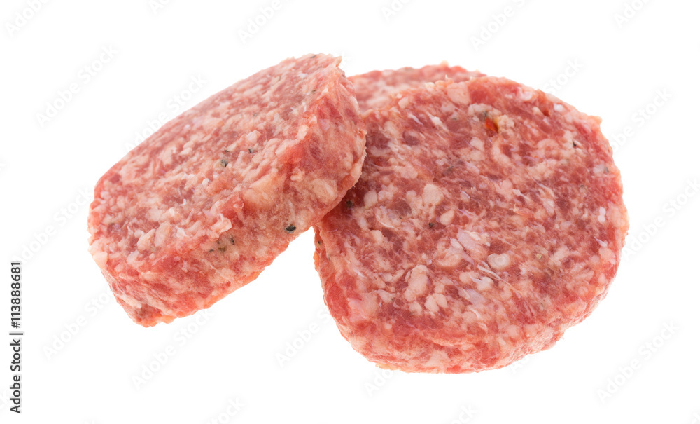 Sausage patties isolated on a white background
