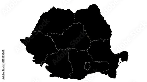 Romania country map detailed visualisation in black