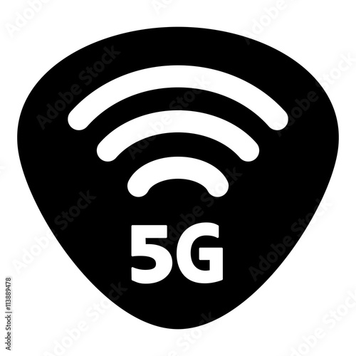 Button: 5G WIRELESS COMMUNICATION –schwarz-weiß, dreieckig, Vektor, freigestellt