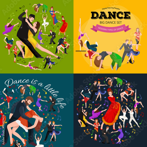 Dancing People  Dancer Bachata  Hiphop  Salsa  Indian  Ballet  Strip  Rock and Roll  Break  Flamenco  Tango  Contemporary  Belly Dance Pictogram Icon. Dancing style of design concept set