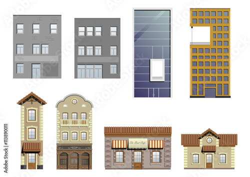 Set of different classical and modern facades in vector graphics