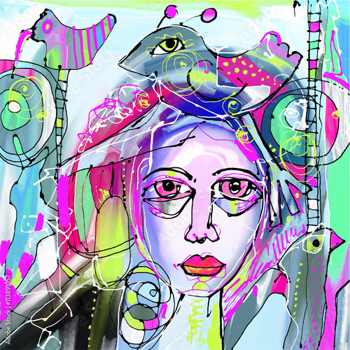 original abstract digital painting of human face, colorful compo
