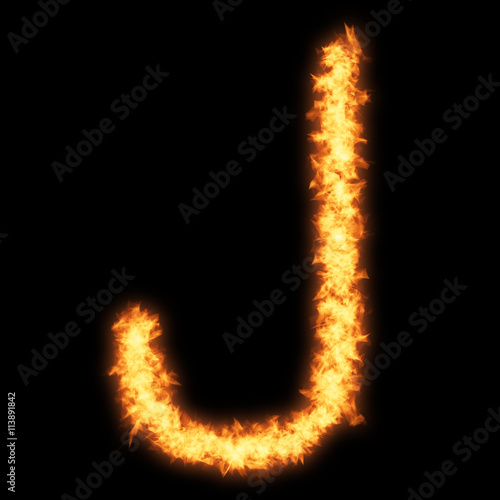 Capital letter J with fire on black background- Helvetica font based
