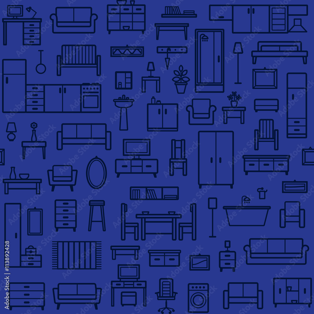 Vector seamless pattern background with home furniture outline icons 7 Vector seamless pattern background with home furniture outline icons 7