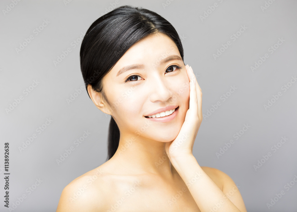 closeup young woman face with clean fresh skin closeup young woman face with clean fresh skin