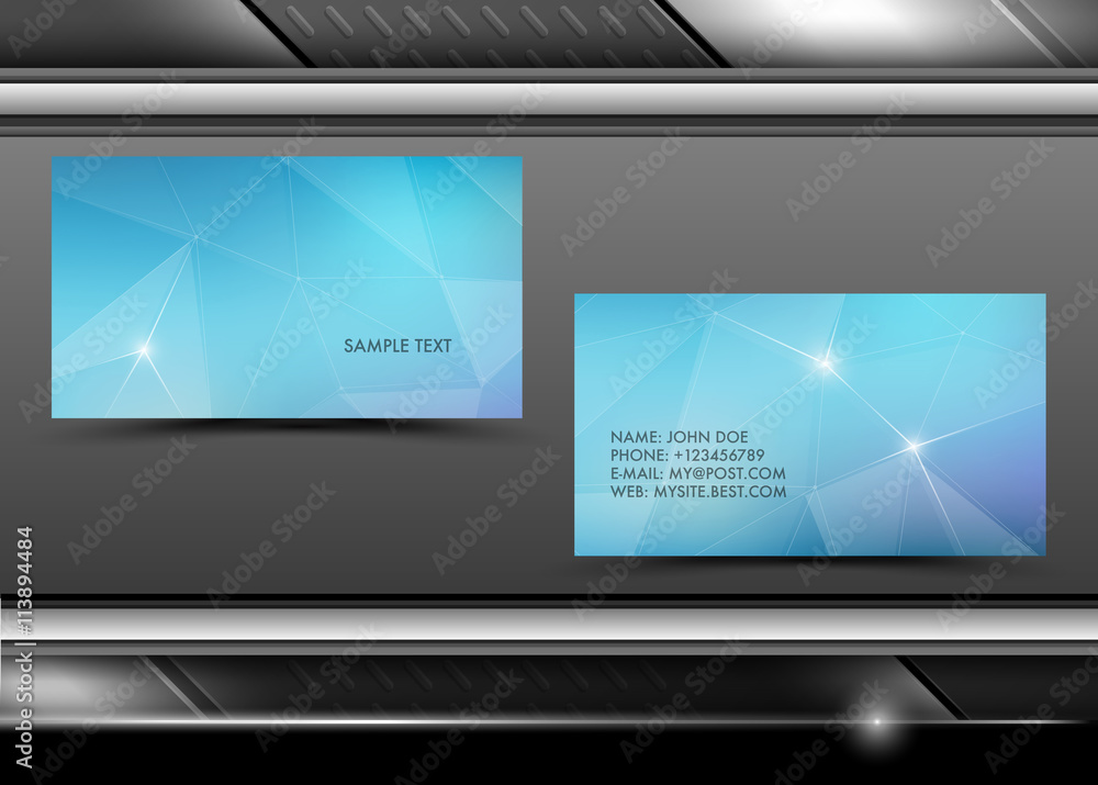 Vector abstract creative business cards with triangles and lines (set template)