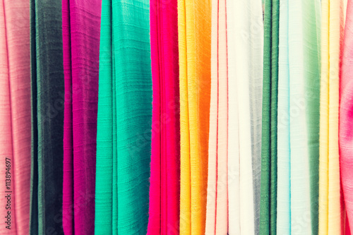 colorful textile at asian street market