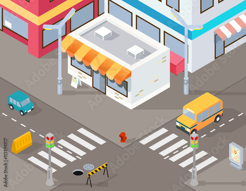 Isometric street or vector 3d road illustration