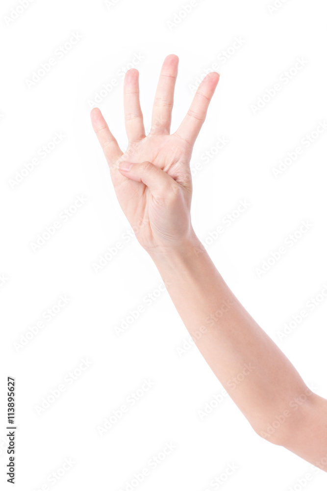 hand pointing up 4 fingers, studio isolated hand pointing up 4 fingers, studio isolated