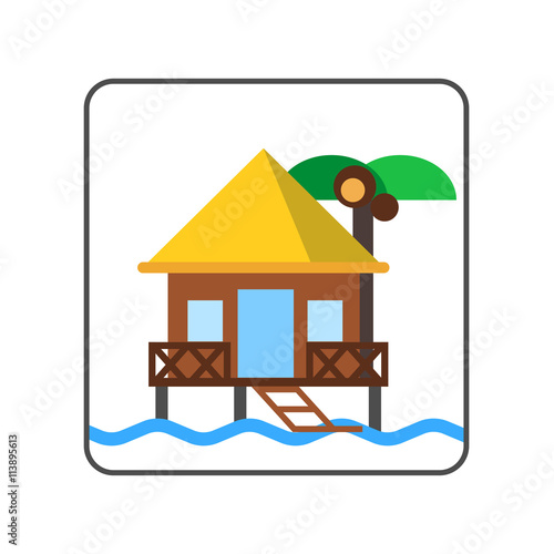 Hotel on Water Line Icon