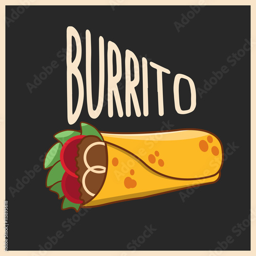 Burrito poster with tomato, letuce, salad, onions and meat
