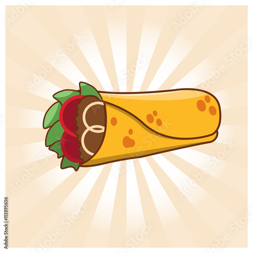 Burrito poster with tomato, letuce, salad, onions and meat