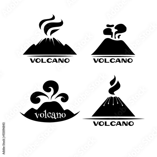 Volcano vector set. Logotypes and signs.