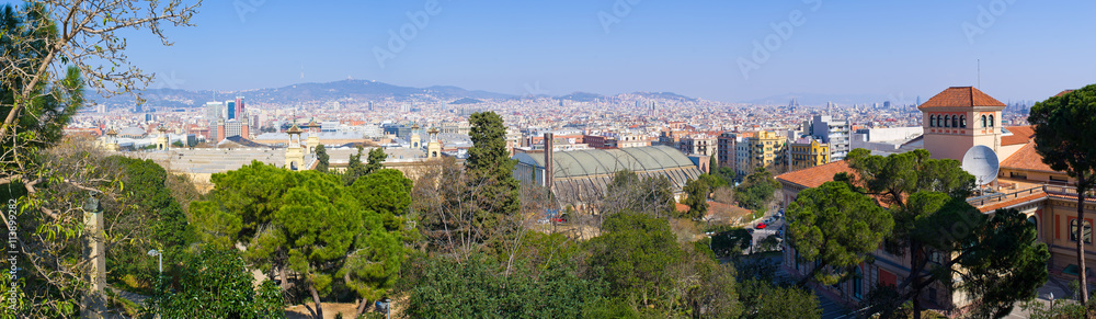 Panoramic cityscape of Barcelona from Montjuic Hill, Spain