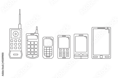 Communication telephone progress. Phone evolution.