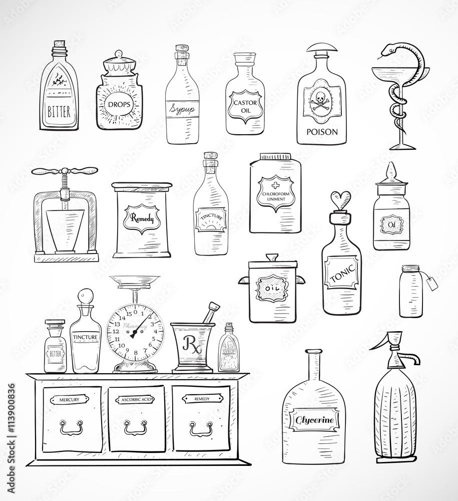 Set Of Different Pharmaceutical Flasks Beakers And Test Tubes A Sketch Of  Chemical Laboratory Objects Discovery And Chemistry Symbol Stock  Illustration - Download Image Now - iStock