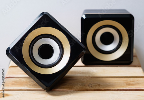 Close up of two bluetooth speakers