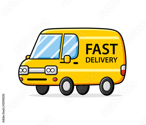 Yellow delivery service van. Fast delivery illustration.