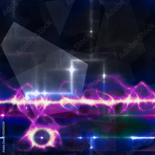 Abstract dark blue and black background with purple electrical discharge