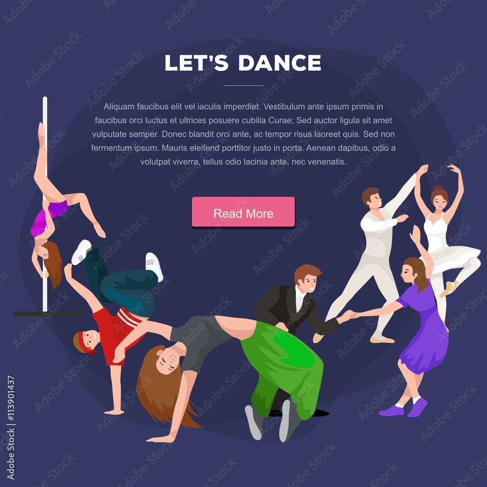 Vector illustration of couple dancing modern dance, Partners dance bachata, Dancing style design concept set, traditional dance flat icons isolated vector illustration, Man and woman ballroom dancing. Vector illustration of couple dancing modern dance, Partners dance bachata, Dancing style design concept set, traditional dance flat icons isolated vector illustration, Man and woman ballroom dancing.