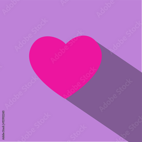 Pink heart on lilac background with shadow. Vecto illustration.