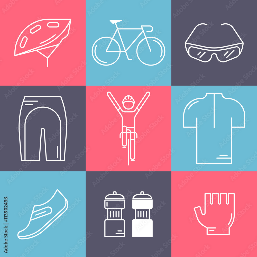 Set of 9 Bicycle Race modern linear icons. Set of 9 Bicycle Race modern linear icons.
